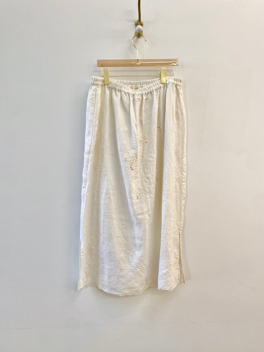 White Heirloom Embroidered Linen Skirt - Made X Hudson