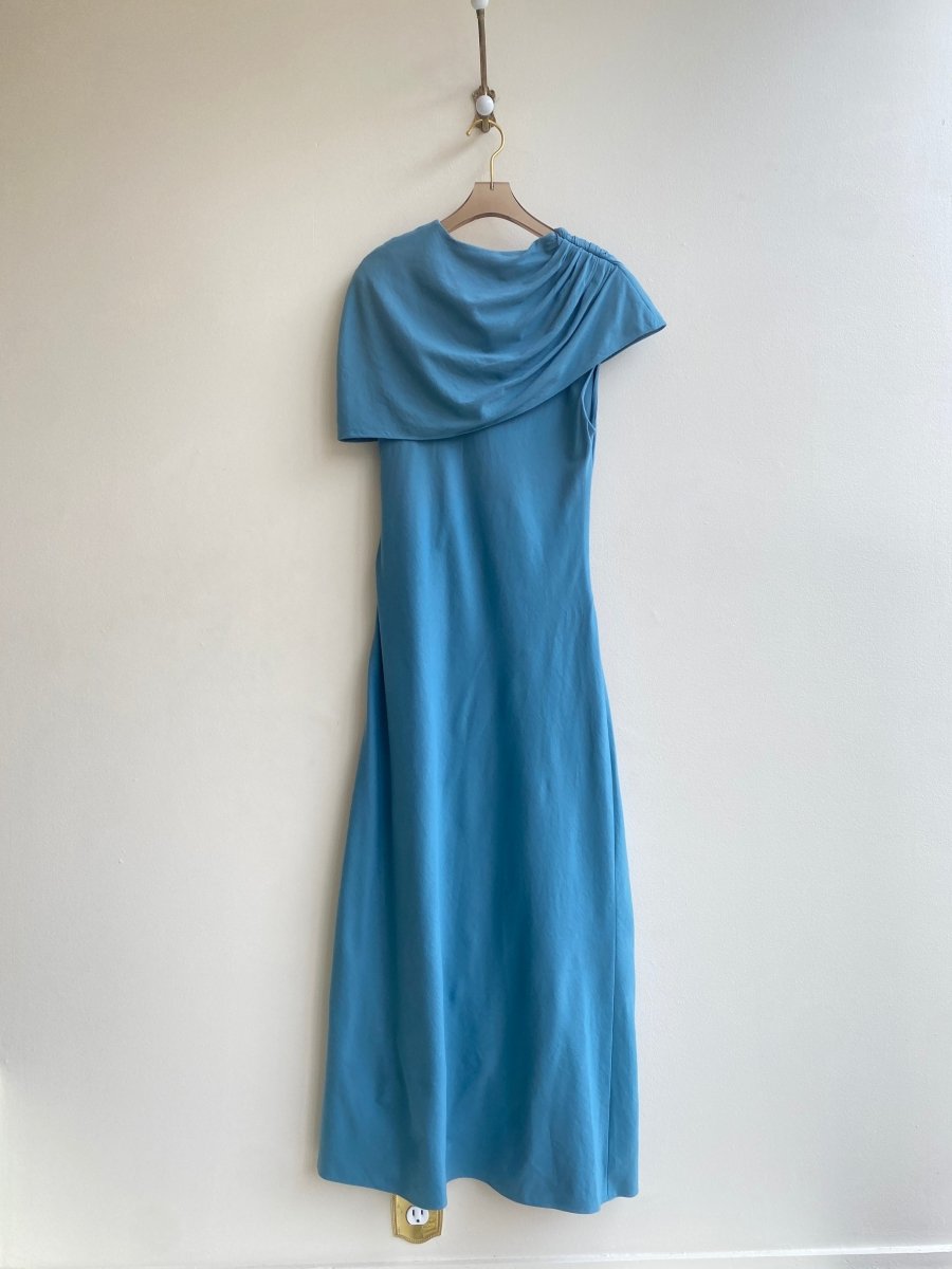 Marina Moscone | Blue Cowl Draped Gathered Side Dress (Vintage) - Made X Hudson