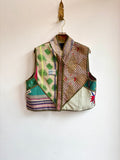Reversible Kaira Quilted Cropped Vest in Colors Teal, Pink, Blue & Multi Patchwork - Made X Hudson