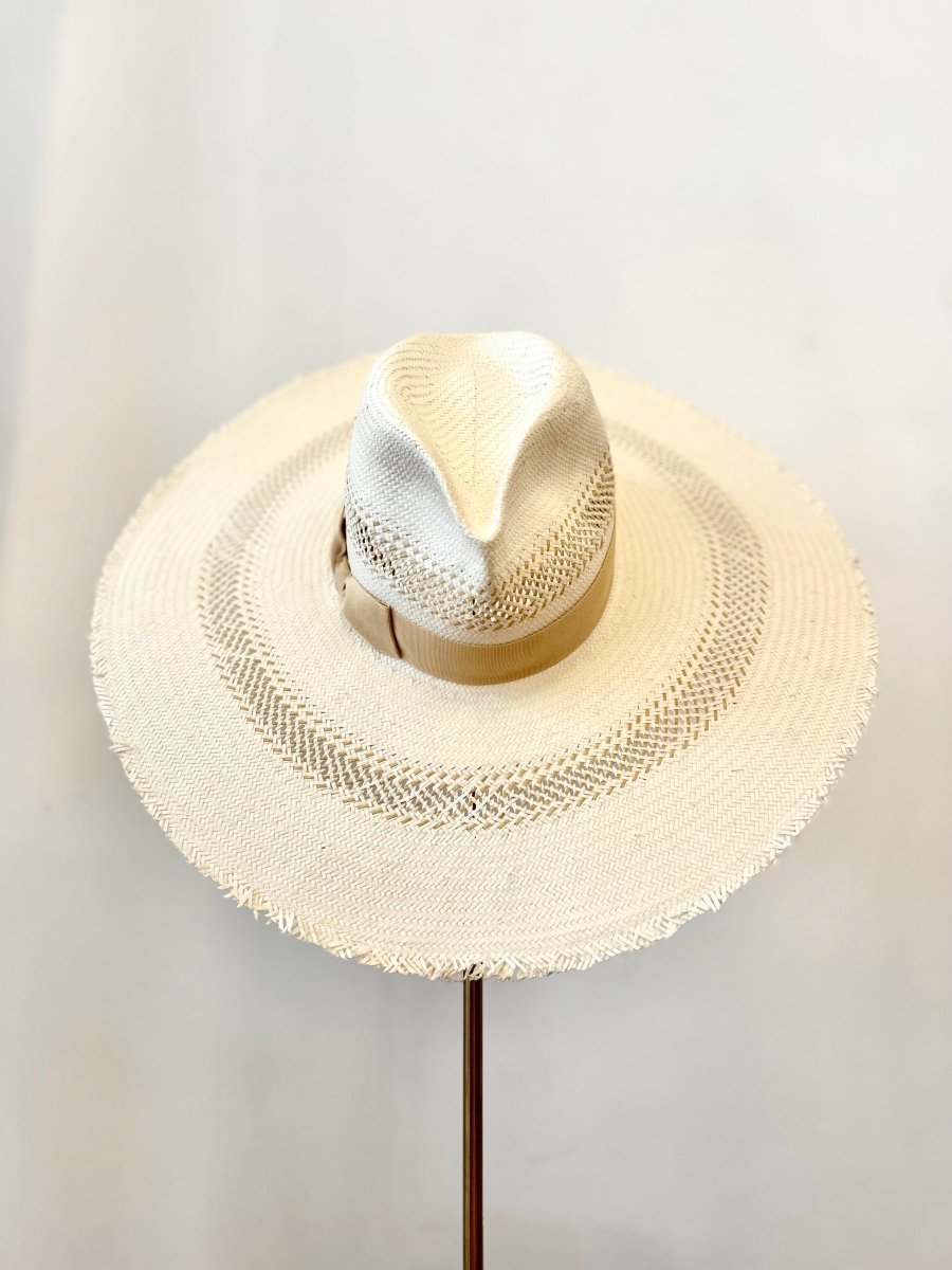 Cream & Tan Wide Brim Hat w/ Frayed Edge - Made X Hudson