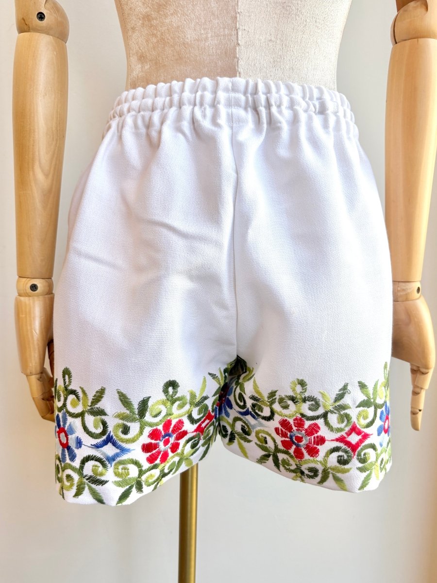 Tonal Blue and Red Embroidered Flower Town Shorts - Made X Hudson
