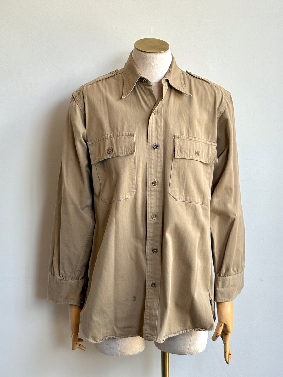 Tan Military Shirt w/ Quilt Patch (Reworked) - Made X Hudson