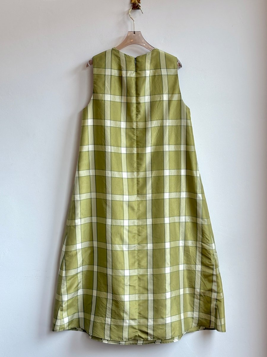 Green Plaid Chore Dress w/ Patch Pockets - Made X Hudson