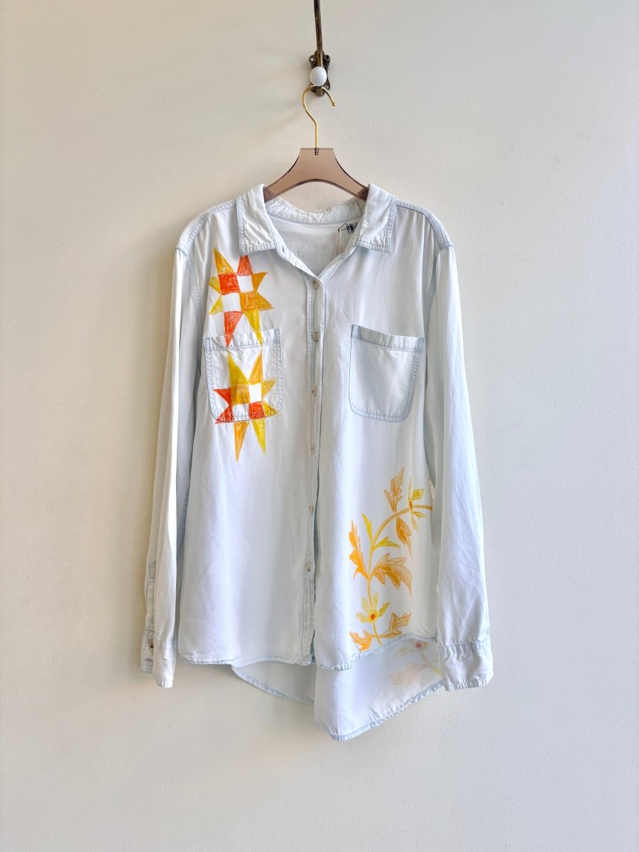 Sun Hex and Floral Button up | Hand Drawn (Reworked) - Made X Hudson