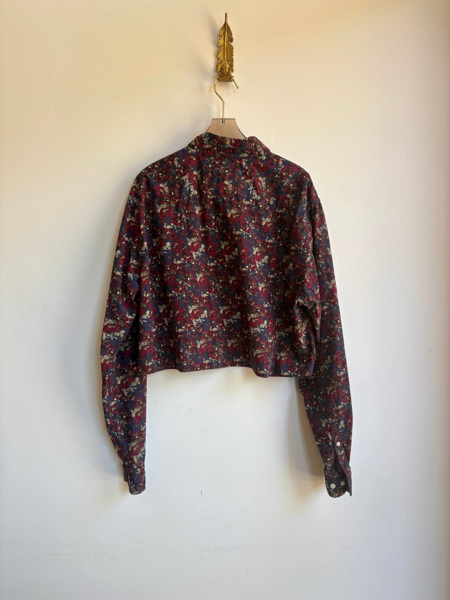 Burgundy Floral on Navy Annette Crop Top w/ Sage Embroidered “Apres” (Reworked) - Made X Hudson