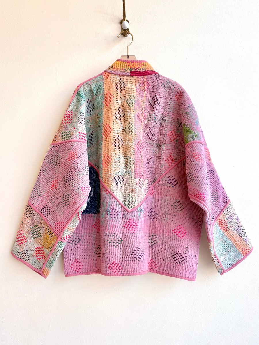 Reversible Ladhiya Quilted Jacket in Colors Pale Pink, Yellow, Cream Diamonds & Sunset Orange, Pink, Yellow - Made X Hudson