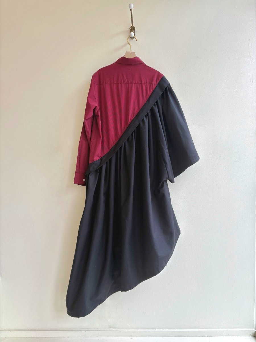 Asymmetric Shirtwaist Dress in Merlot and Black (Reworked) - Made X Hudson
