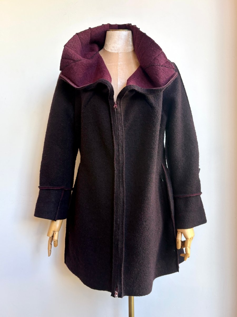 Vilma Mare | Dark Purple Wool Jacket with Pleated Collar (Vintage) - Made X Hudson
