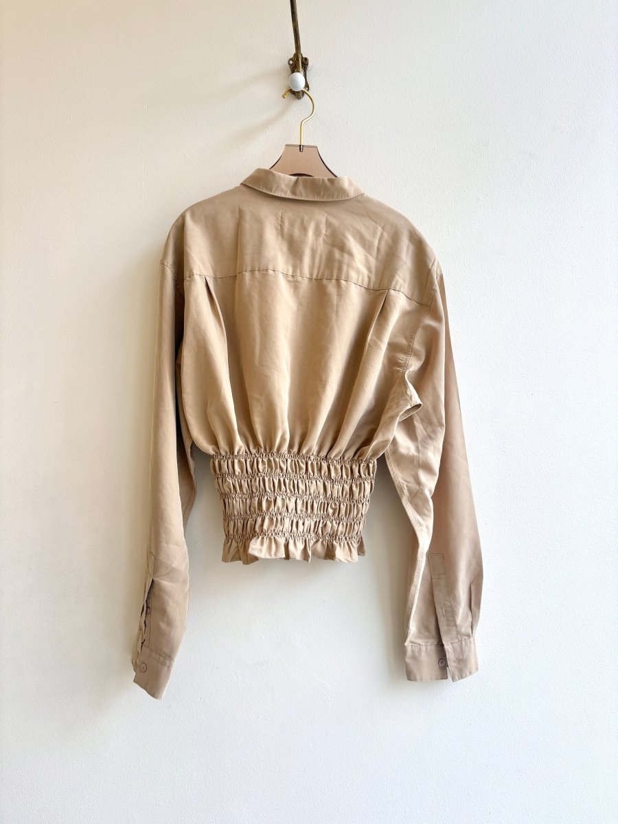 The George Top | Khaki Button Down w/ Smocked Waist (Reworked) - Made X Hudson