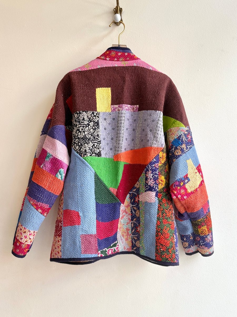 Reversible Ladhiya Quilted Jacket in Colors Eggshell, Sage, Blue, Blush, Grey & Multi - Colored Patchwork - Made X Hudson