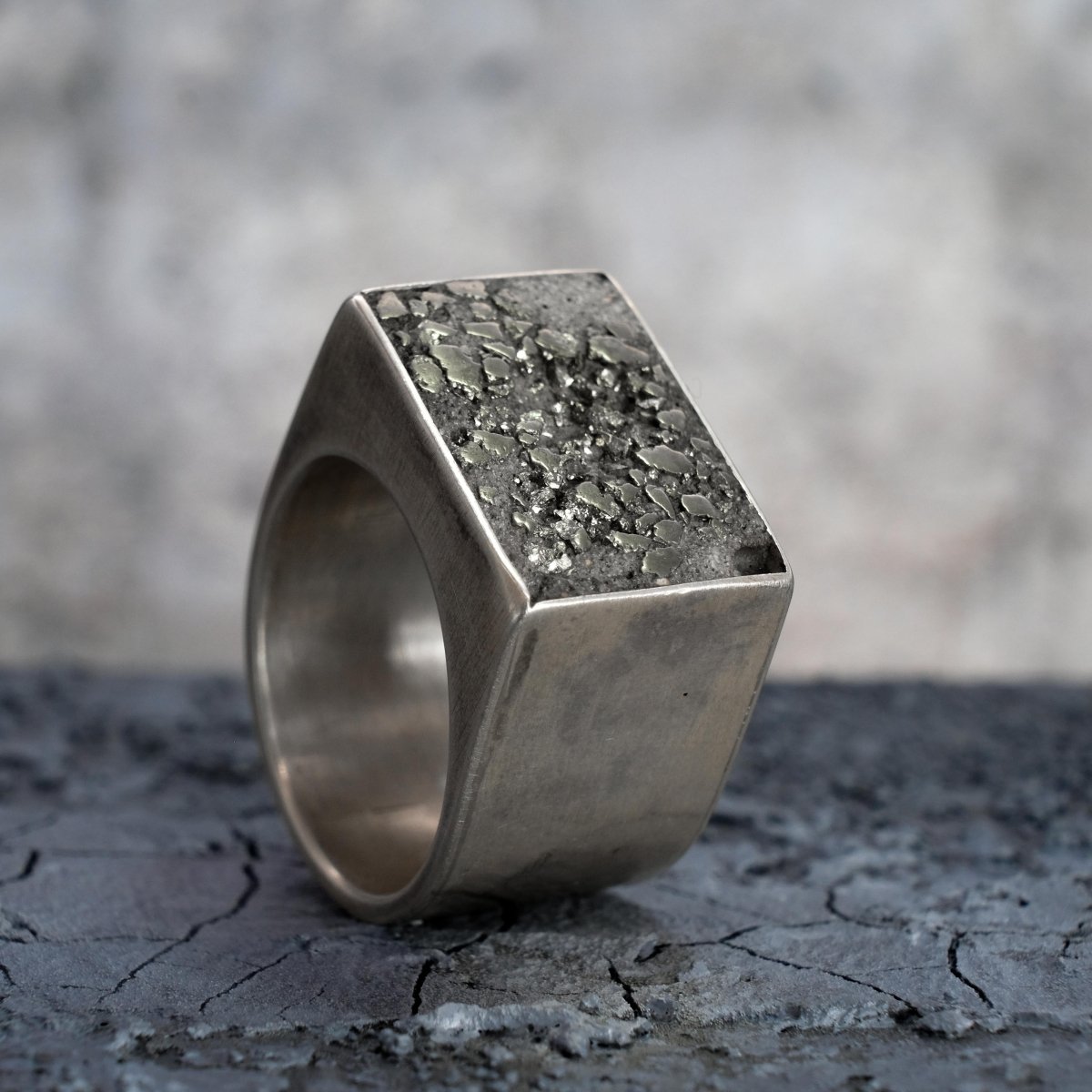 Concrete And Pyrite Ring - Made X Hudson