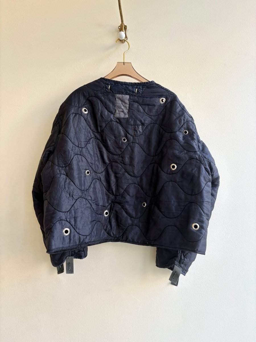 Navy Blue Army Liner Quilted Coat w/ Grommets & Single Silver Clasp (Reworked) - Made X Hudson