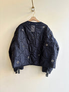 Navy Blue Army Liner Quilted Coat w/ Grommets & Single Silver Clasp (Reworked) - Made X Hudson