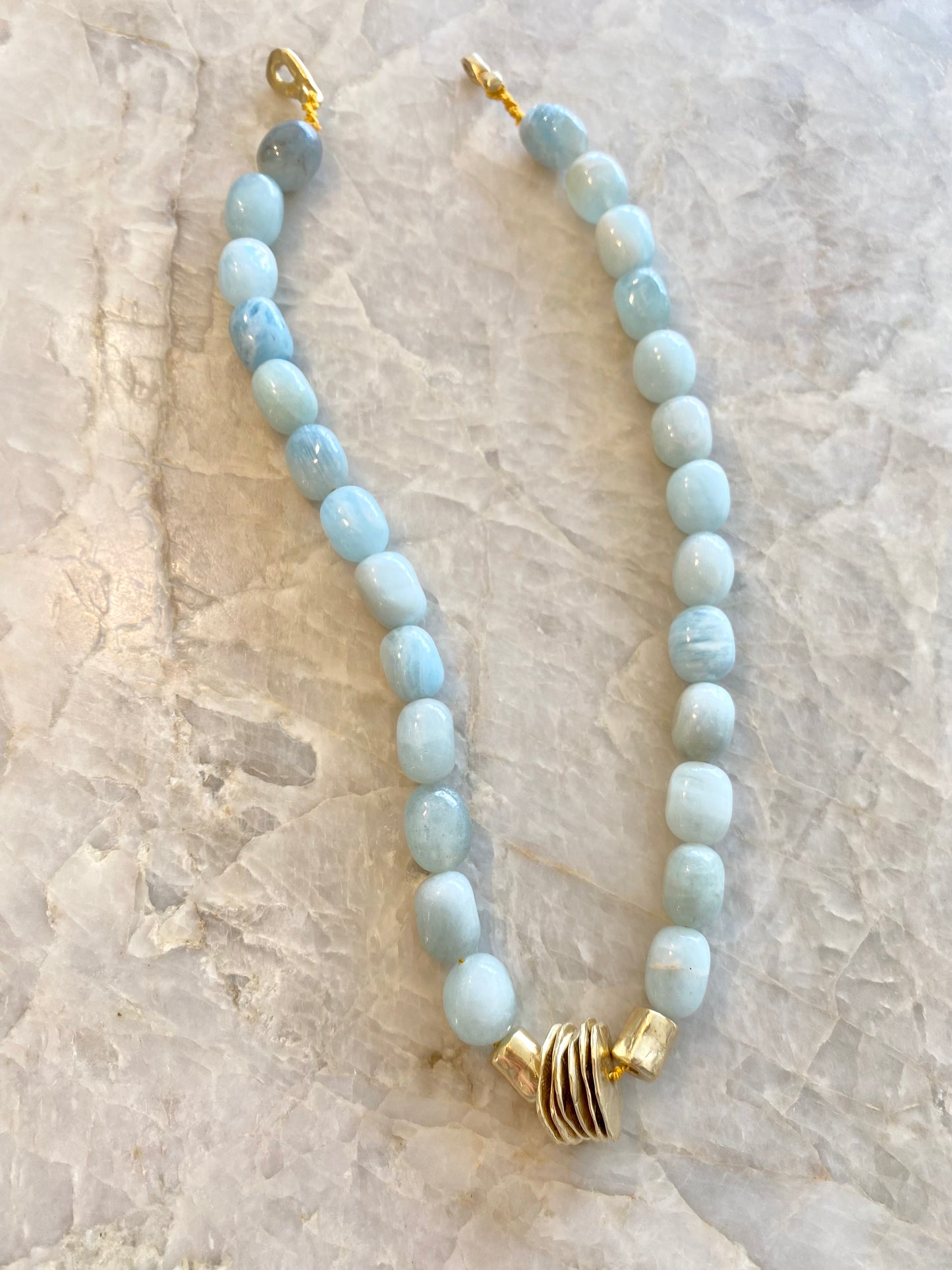 Collana, Aquamarine Natural + Yellow Brass