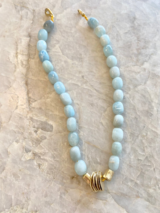 Collana, Aquamarine Natural + Yellow Brass