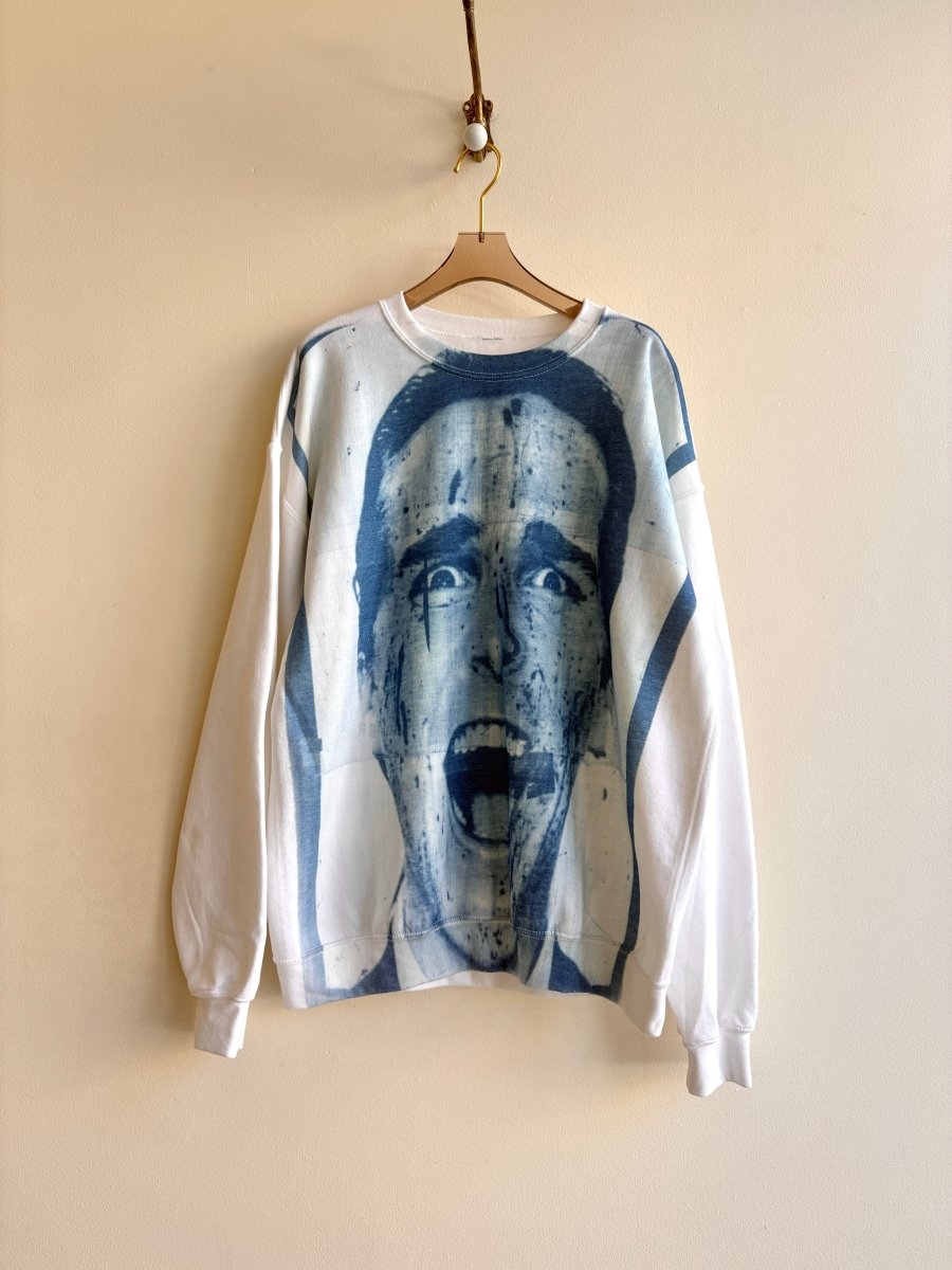 Patrick Bateman Blue & White Cyanotype Crew Neck Sweatshirt (Reworked) - Made X Hudson