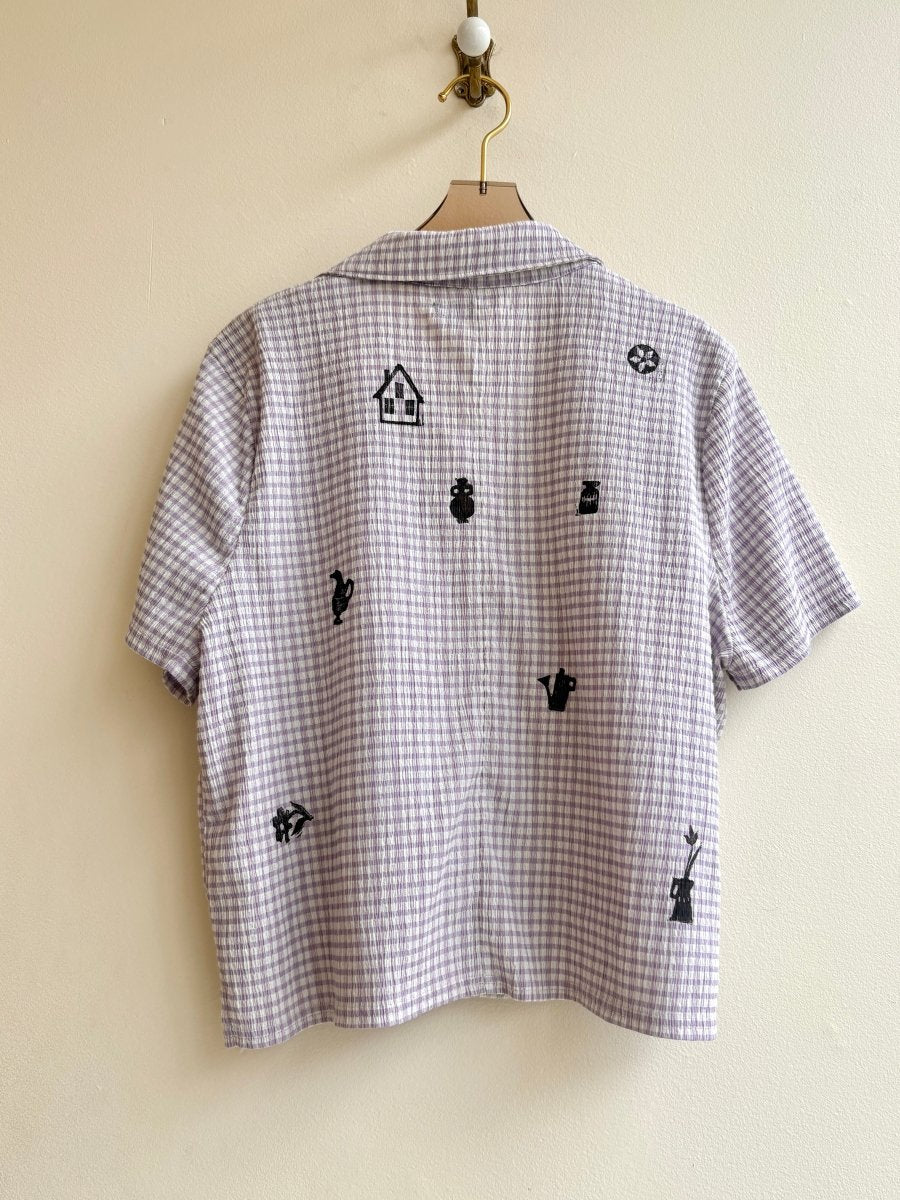 Tiny Print Short Sleeve in Lavender Gingham | Block Printed (Reworked) - Made X Hudson