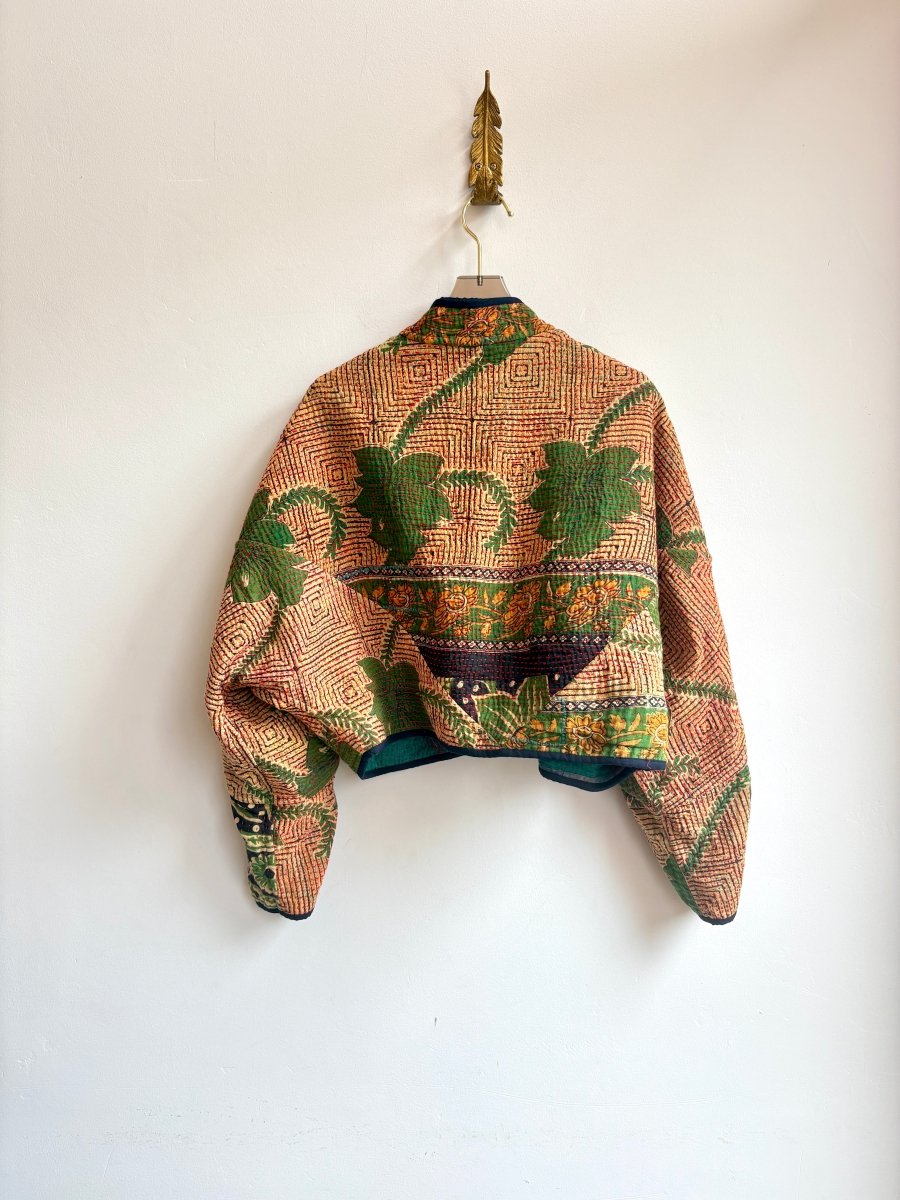 Reversible Kaira Quilted Cropped Jacket in Colors Green, Red, Orange & Green, Tan, Mustard, Charcoal - Made X Hudson