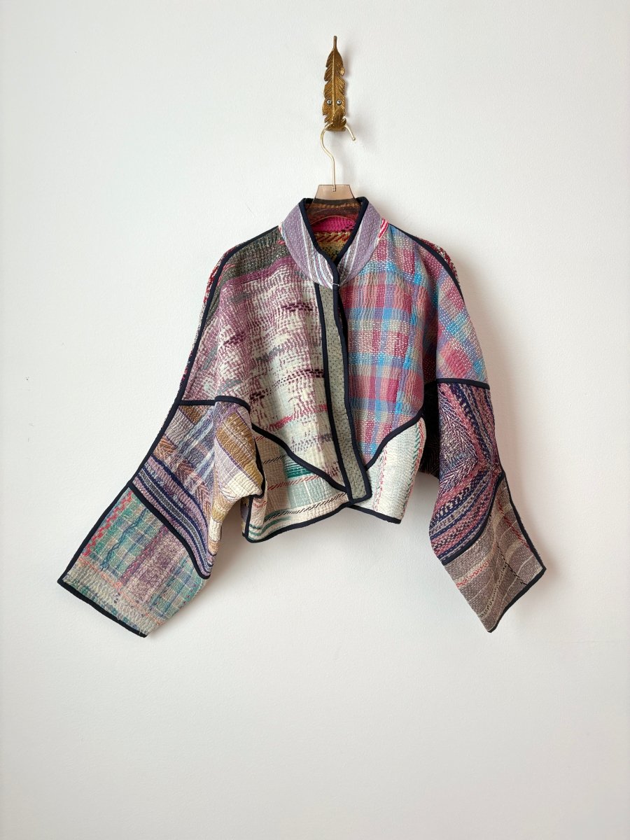 Reversible Kaira Quilted Cropped Jacket in Colors Lavender, Sky Blue, Mauve, Red & Green, Hot Pink, Marinara, Sky Blue - Made X Hudson