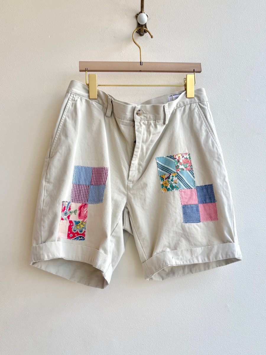 Quilted Patch Applique Cream Khaki Shorts (Reworked) - Made X Hudson