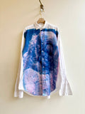 White Stripe Dolly Parton and Kitten Blue & Pink Cyanotype Button - Up Shirt (Reworked) - Made X Hudson