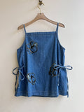 Black and White Stitched Flower Denim Tank | Hand Painted (Reworked) - Made X Hudson