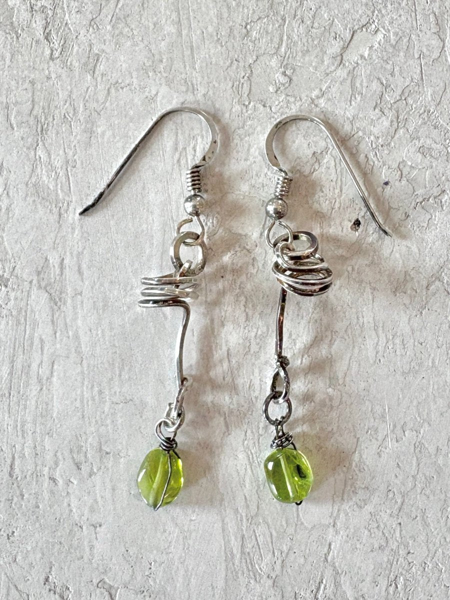 Handmade Sterling Silver Green Stone Dangle Earrings - Made X Hudson