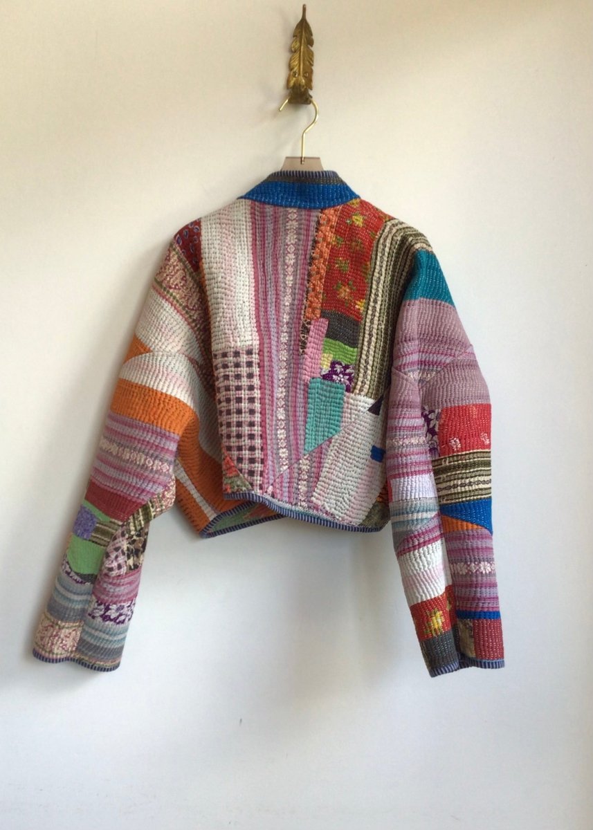 Reversible Kaira Quilted Cropped Jacket in Colors Red, Purple, Orange, Teal, Green & Blush, Sage, Orange - Made X Hudson