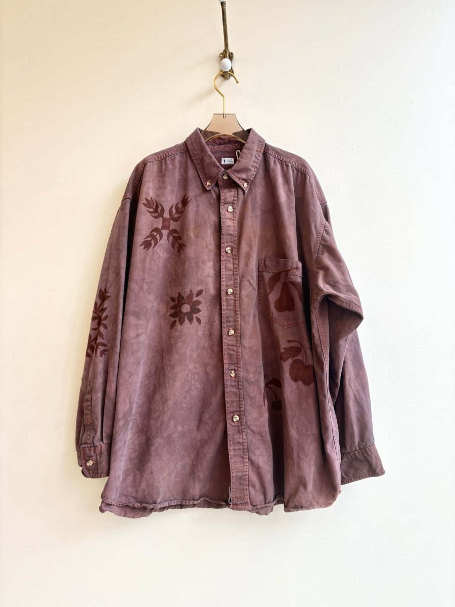 Dark Mauve Salt Jug Motif Button - Up | Hand Painted (Reworked) - Made X Hudson