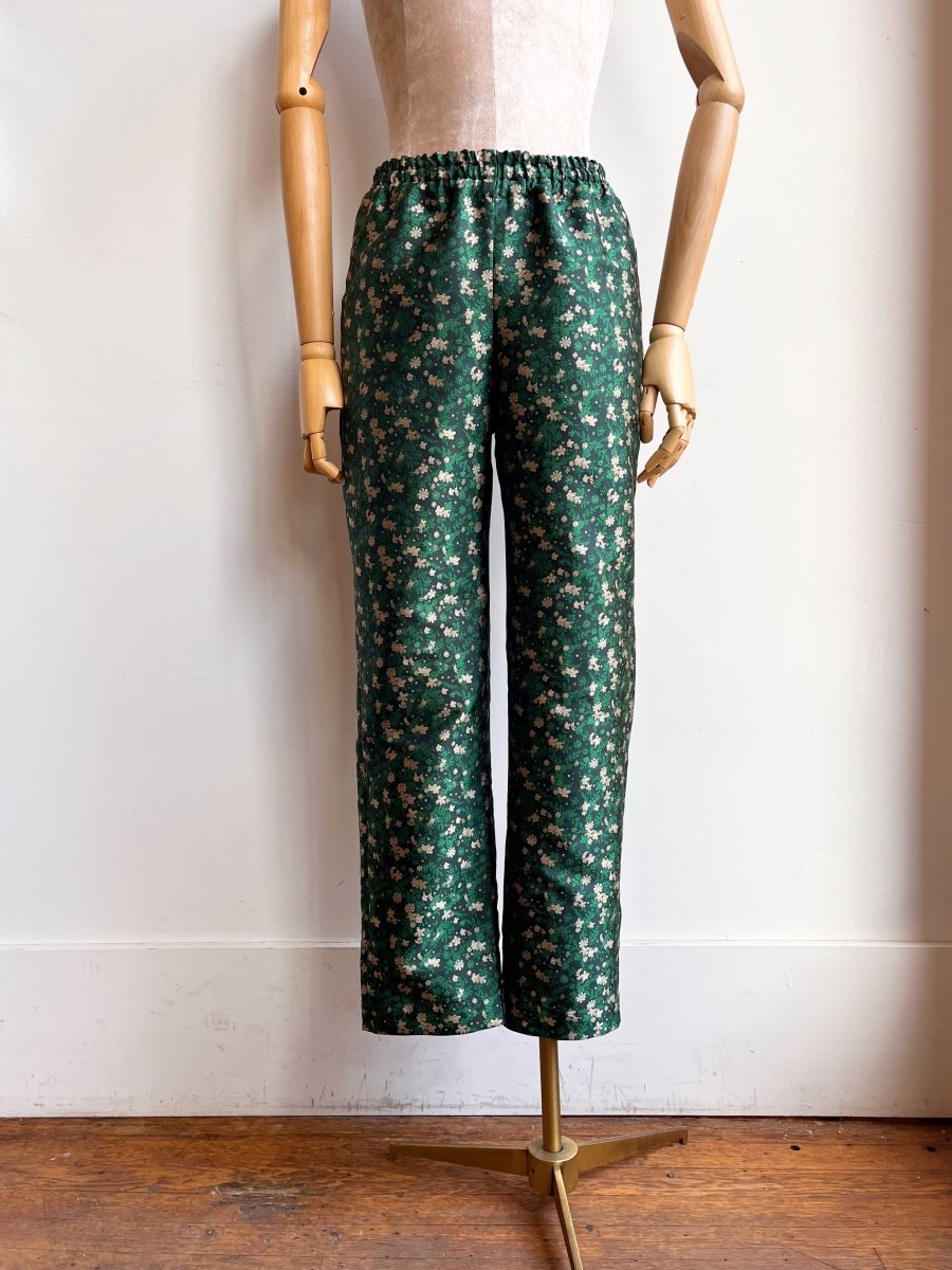 Emerald Floral Silk Brocade Joggers - Made X Hudson