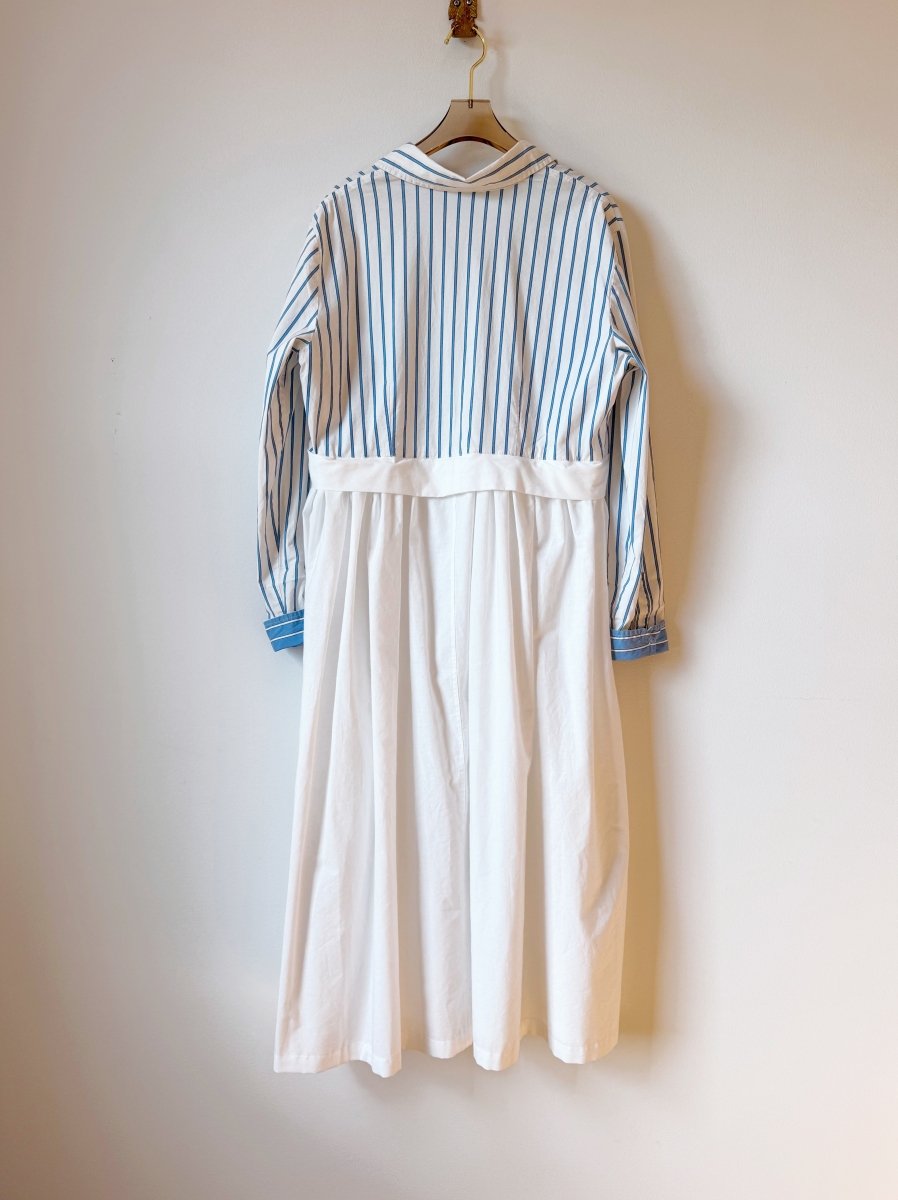 Empire Shirtwaist Dress in Blue & White Shadow Stripe & White (Reworked) - Made X Hudson