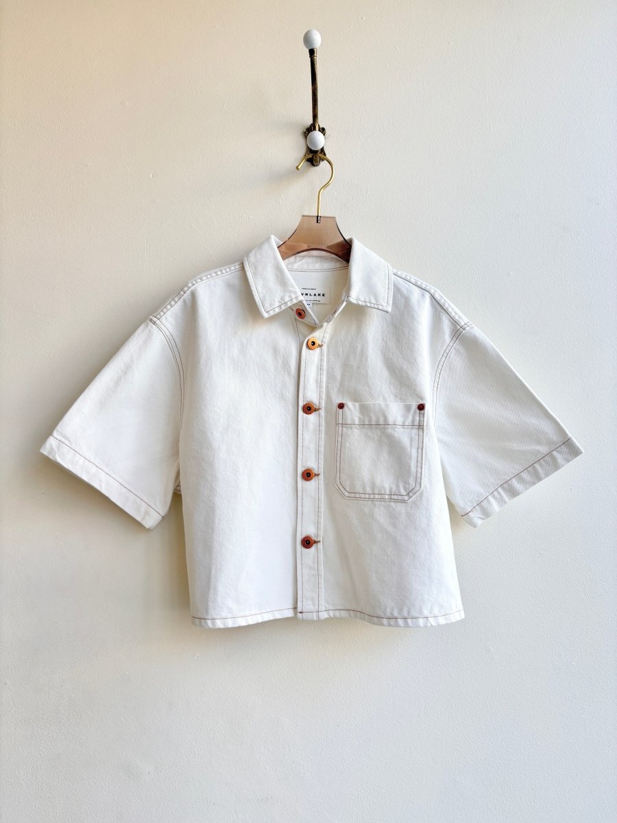 SLVRLAKE | White Button Up Denim Short Sleeve Shirt (Vintage) - Made X Hudson