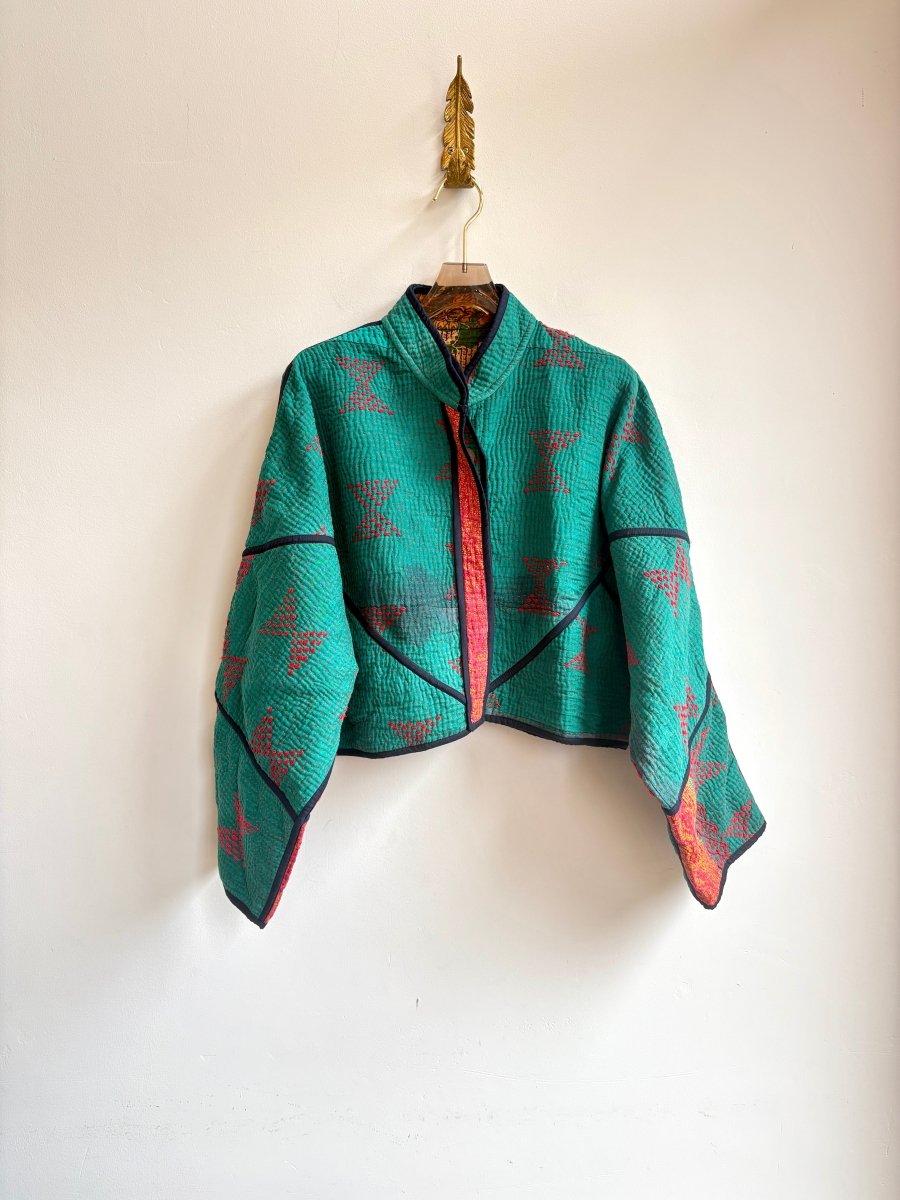 Reversible Kaira Quilted Cropped Jacket in Colors Green, Red, Orange & Green, Tan, Mustard, Charcoal - Made X Hudson