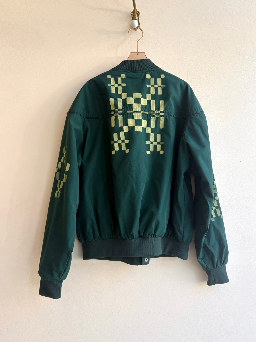 Overshot Woven Bomber Jacket in Emerald and Lime | Hand Painted (Reworked) - Made X Hudson