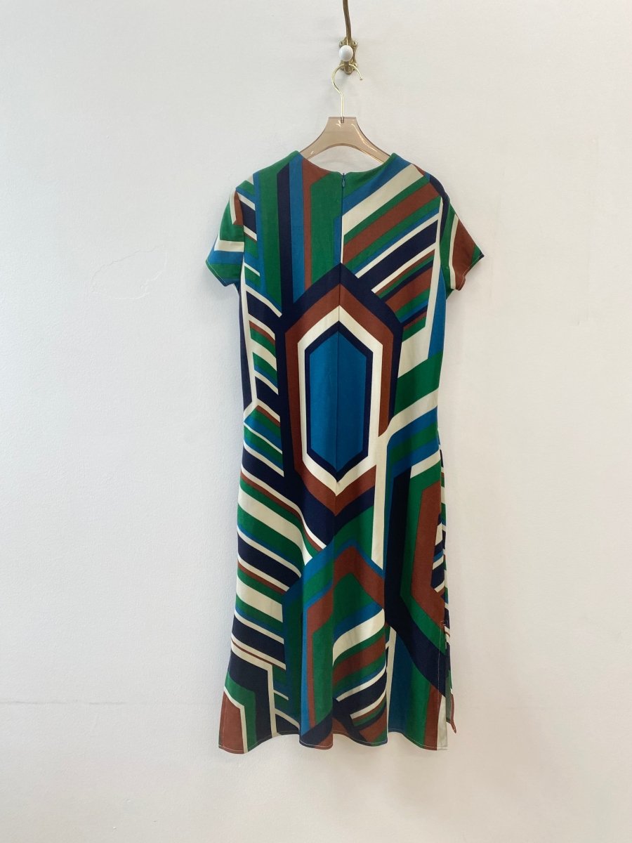 Geometric Jersey Green & Brown Tunic Dress - Made X Hudson