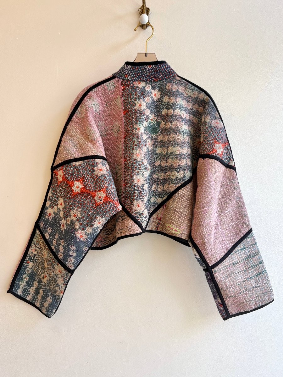 Reversible Kaira Quilted Cropped Jacket in Colors Purple, Yellow, Pink, Brown & Cream, Blush, Sage, Orange, Blue Grey - Made X Hudson