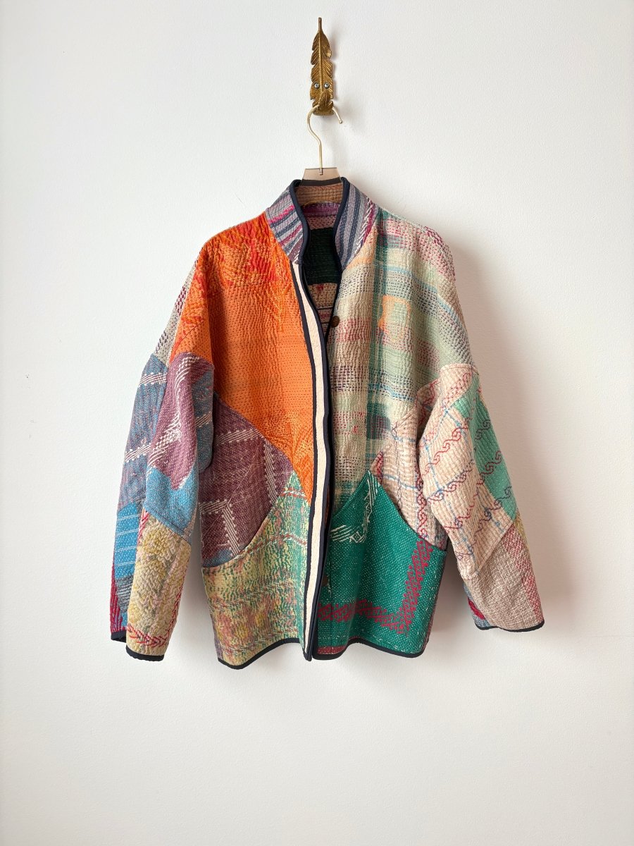 Reversible Ladhiya Quilted Jacket in Colors Mauve, Salmon, Sky Blue, Forest Green & Green, Orange, Purple, Cream - Made X Hudson