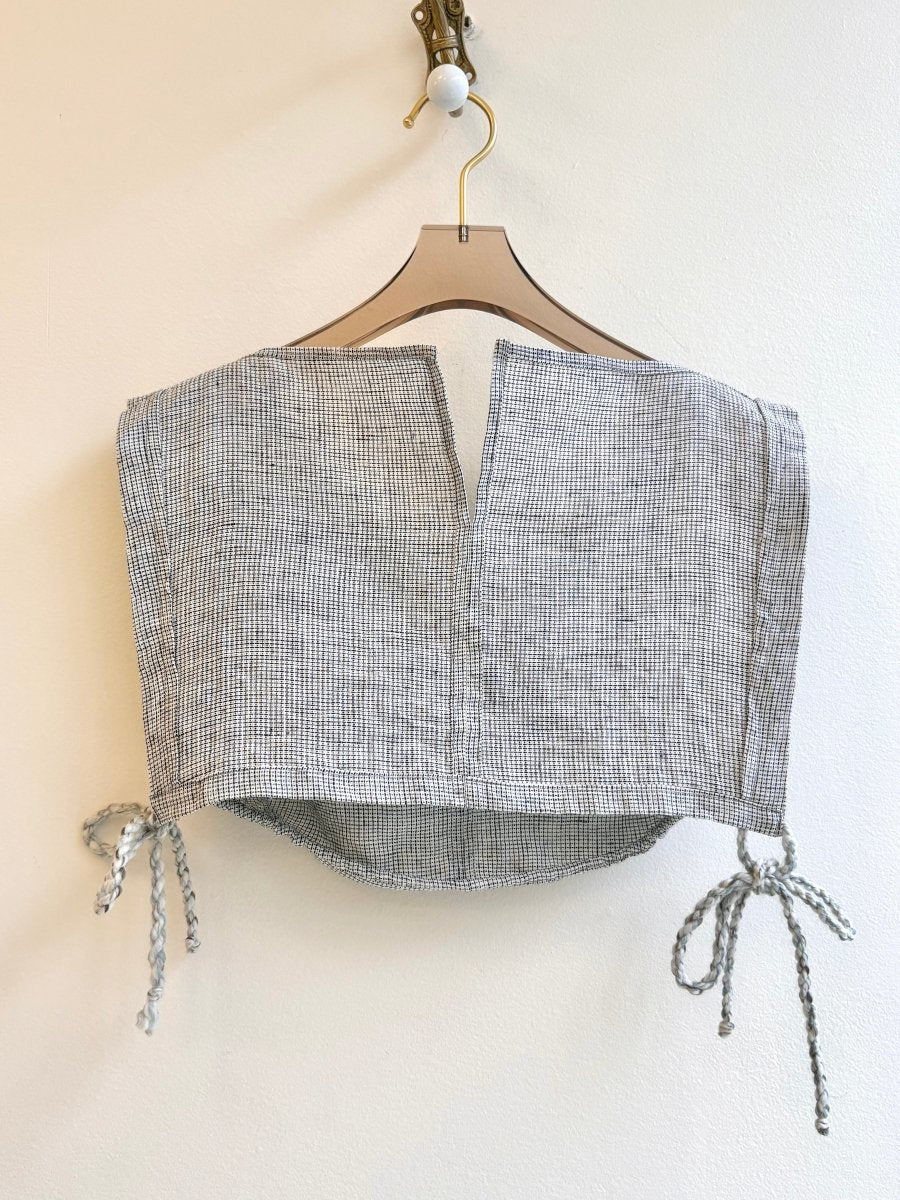 Hand Embroidered Chester with Double V Neck Collar | Black and White Linen - Made X Hudson