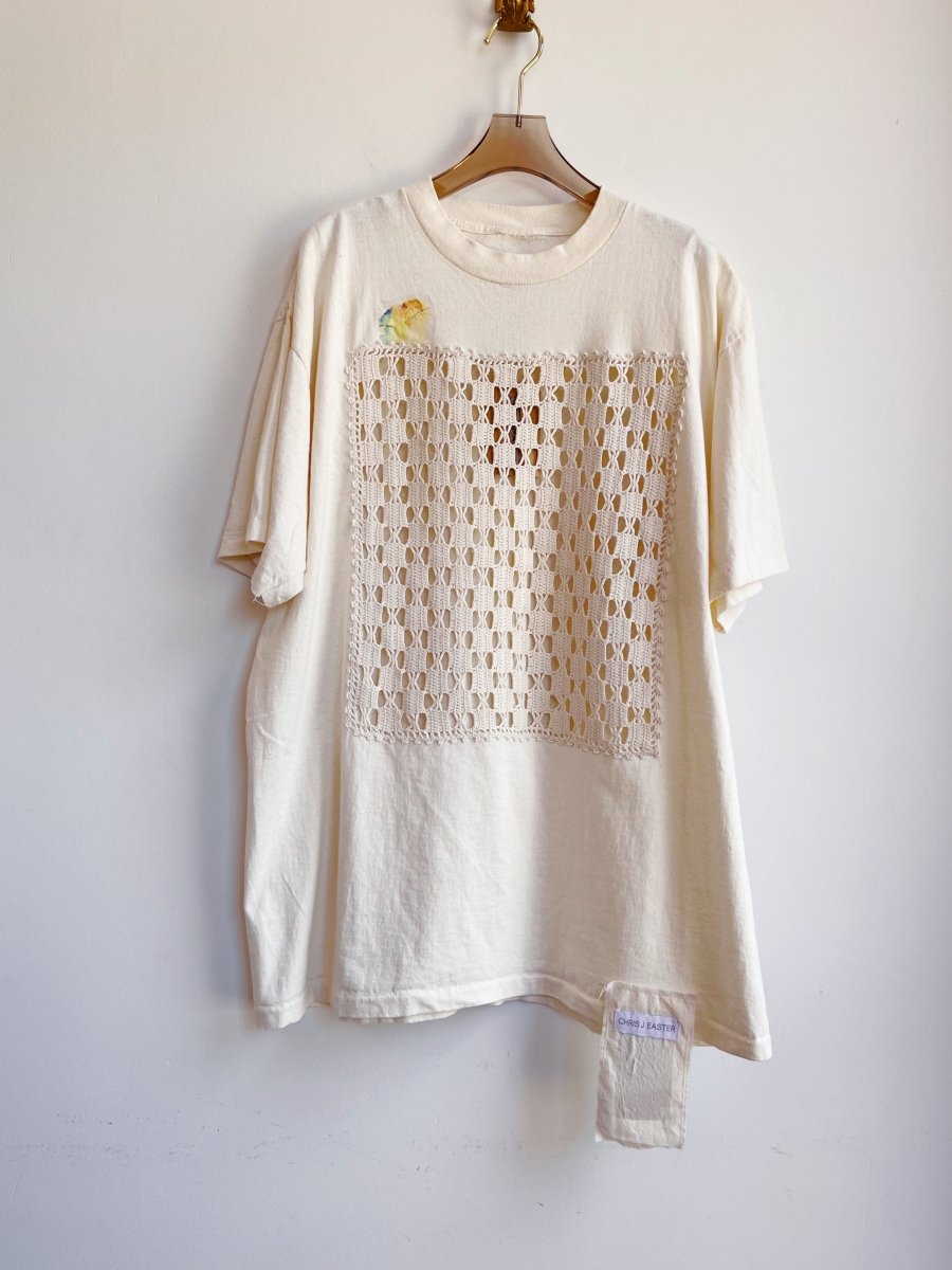 Ivory Rectangular Doily Appliqué Block Tee (Reworked) - Made X Hudson