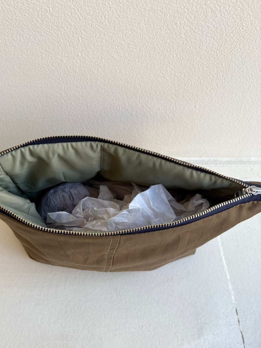 Olive Trench Coat Travel Pouch w/ Navy Zipper (Reworked) - Made X Hudson