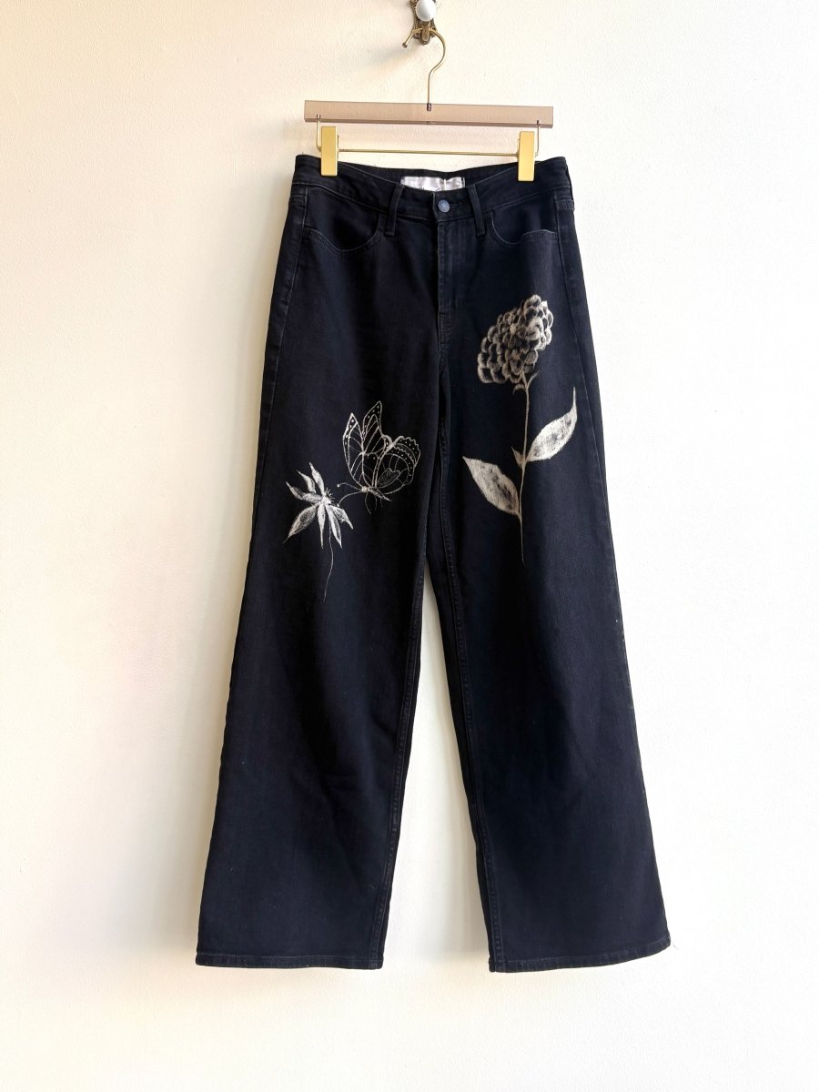 Black Denim Butterfly Bleach Painted Pants (Reworked) - Made X Hudson