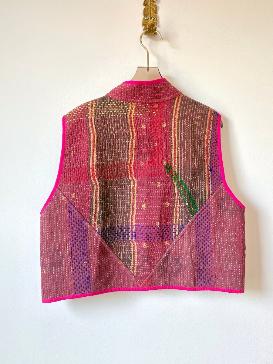 Reversible Kaira Quilted Cropped Vest in Colors Pink Pearl, Pink, Blue, Red, Electric Yellow & Burgundy, Green, Blue, Red - Made X Hudson