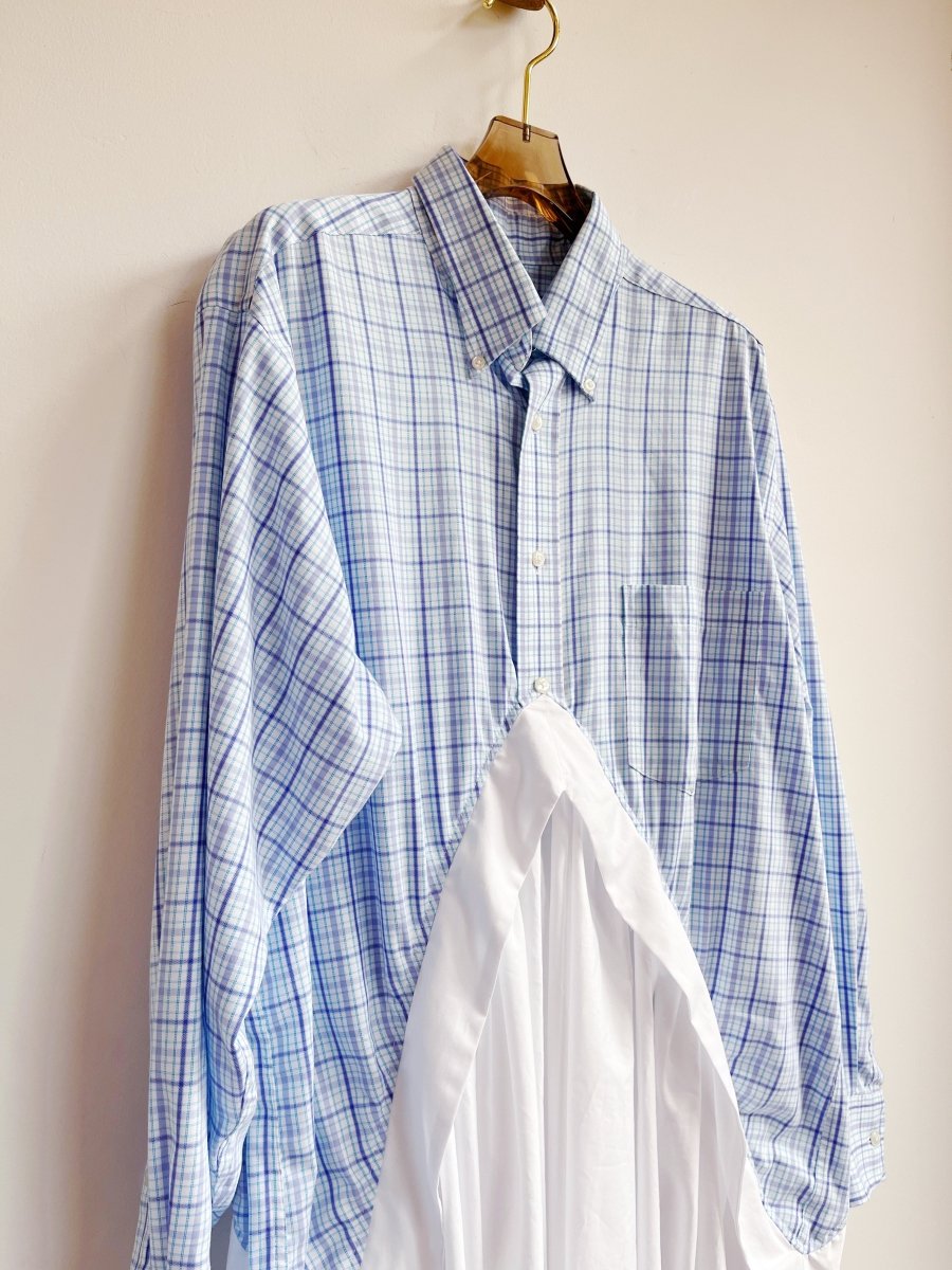 V - Line Shirtwaist Dress in Blue & Teal Plaid & White (Reworked) - Made X Hudson