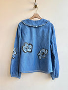 Blue Denim & Black Floral Painted Collared Top (Reworked) - Made X Hudson