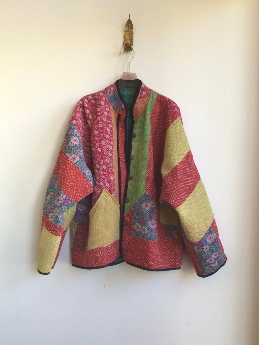 Reversible Ladhiya Quilted Jacket in Green, Beige, Rust & Lime, Red, Orange, Yellow - Made X Hudson