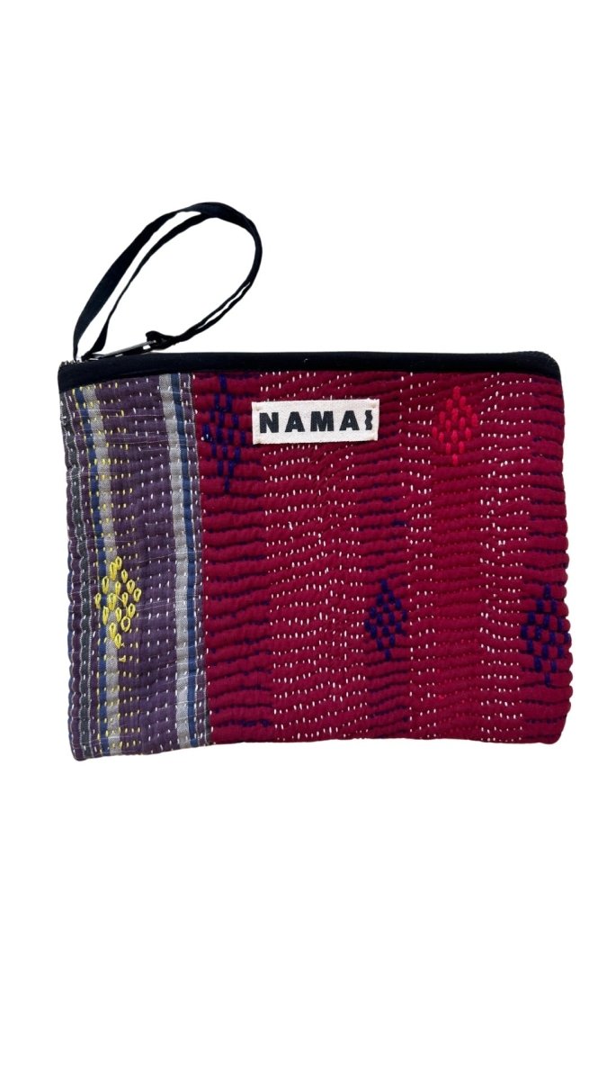 Biju Vintage Kantha Quilted Zipper Pouch in Colors Red, Purple, Turquoise - Made X Hudson