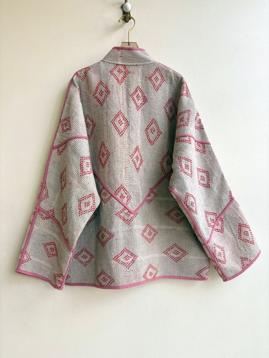 Reversible Ladhiya Quilted Jacket in Colors Taupe, Coral, Tomato & Blush, Tomato - Made X Hudson