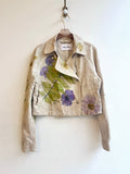 Colorful Hand Painted Tan Double Breasted Cropped Denim Jacket (Reworked) - Made X Hudson