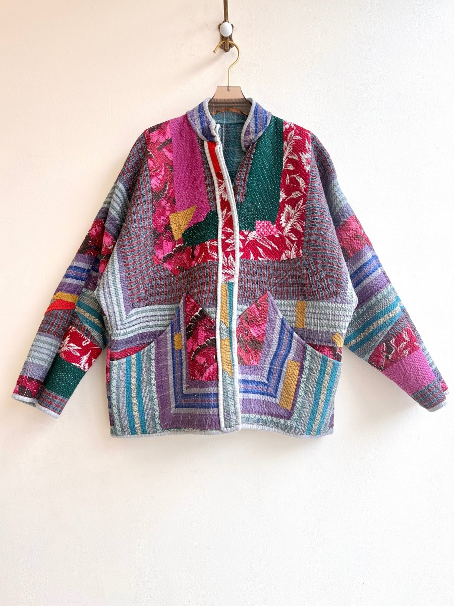 Reversible Ladhiya Quilted Jacket in Colors Deep Cyan, Mist Blue, Grey, Yellow & Purple, Ocher, Hibiscus, Teal - Made X Hudson