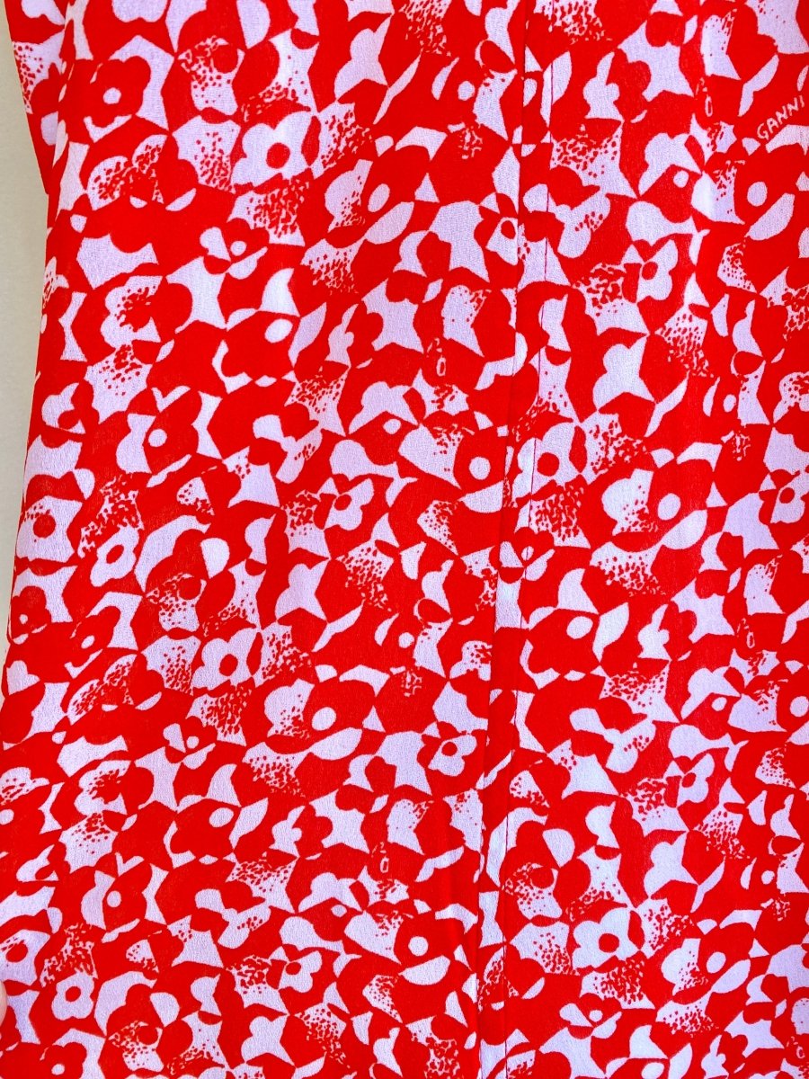 Ganni | Neon Orange Mod Flower Print Button Up Dress (Vintage
